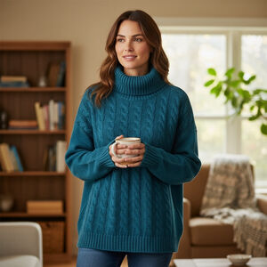 Sundance Teal Cable‎ Knit Turtleneck Sweater | Cozy Coastal Fall Classic Size S